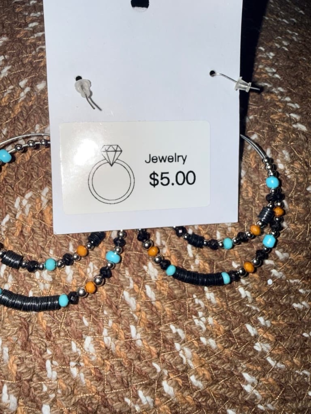 Beaded Hoop Earrings with Turquoise and Amber Accents - Women Jewelry